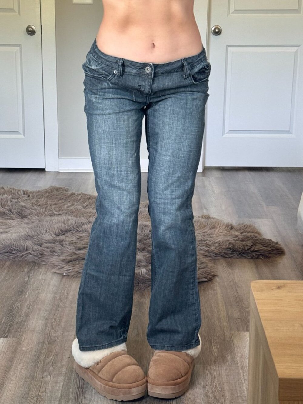 Y2K 2000s Zanadi Low Rise Bootcut Jeans Womens 11 Distressed Dark Wash Grunge